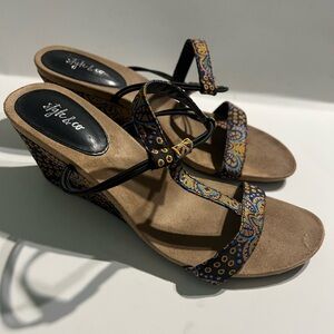 Style & Co. Black and Brown Wedge Sandals with Glitter Straps